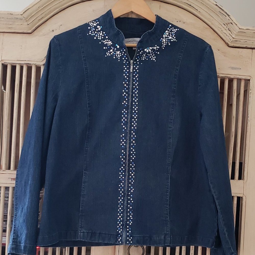 Samantha Gray Bedazalled  Zip up Jean Jacket